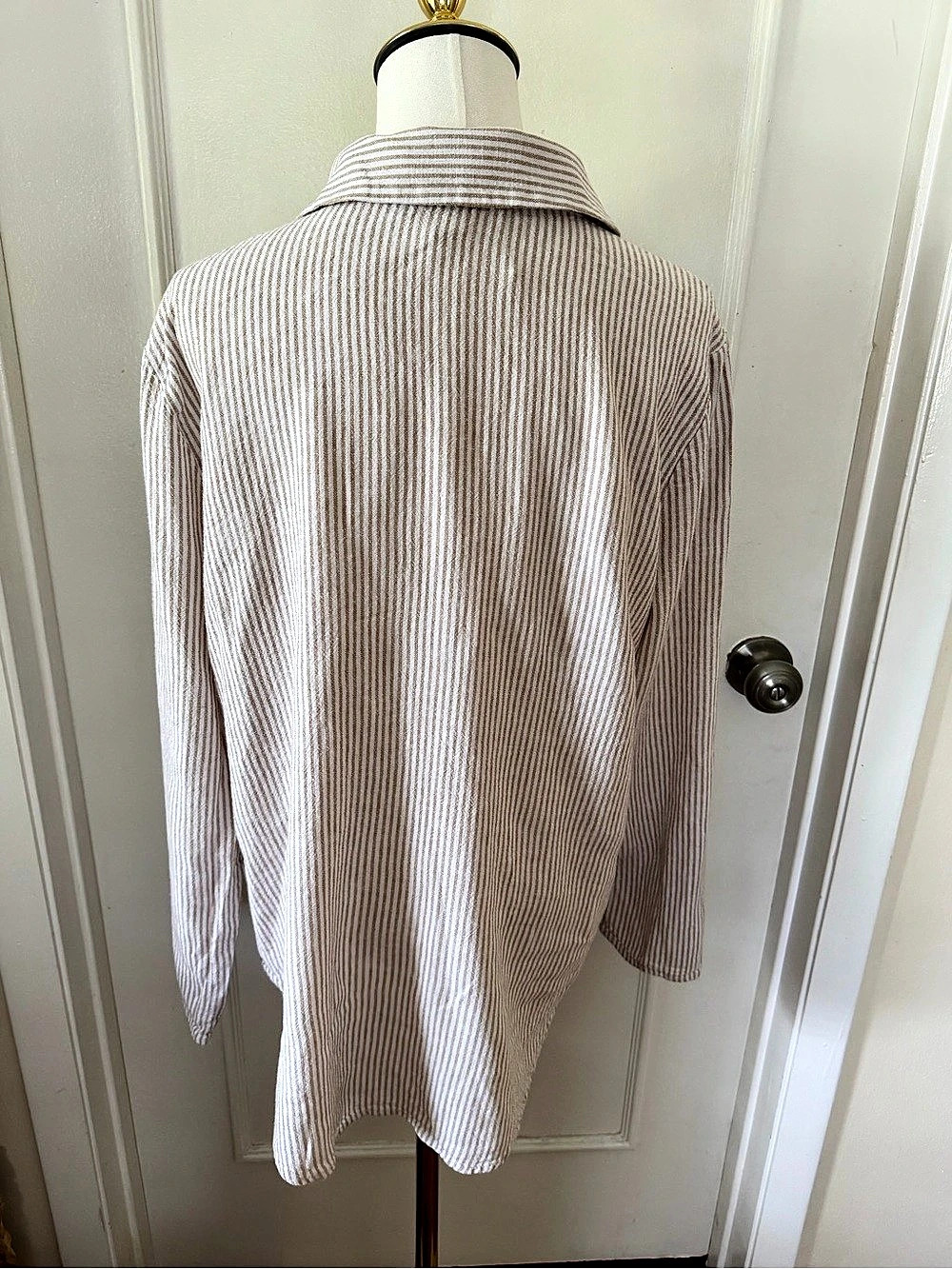 MICHAEL Michael Kors Linen Blend Striped Tunic Top Tan Cream L - Picture 7 of 11